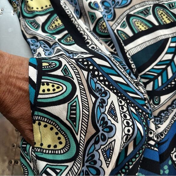 HALE BOB silky long sleeve blue paisley shift dress size M - Picture 5 of 9